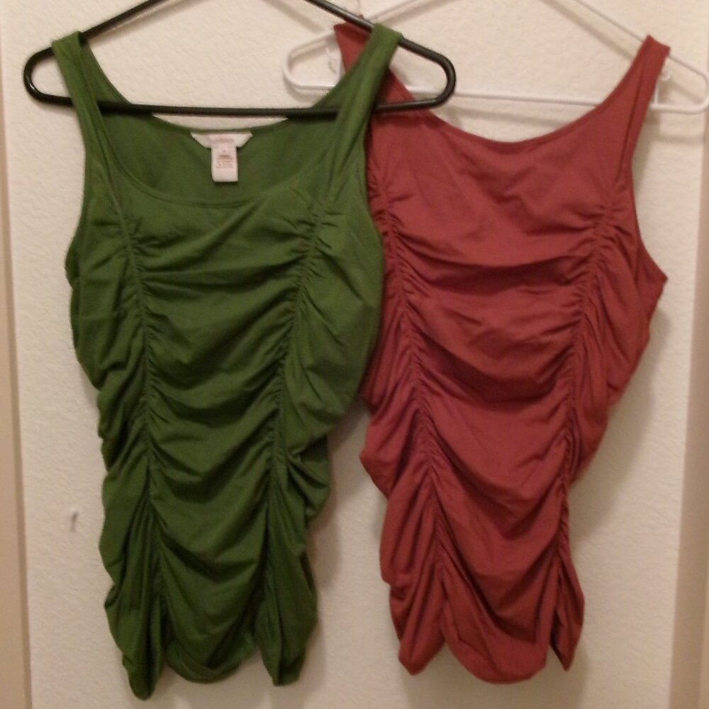 NWOTS, SUNDANCE BRAND, RAUCHED TANKINIS, 1 GREEN, 1 DARK RUST, BOTH SIZE M.